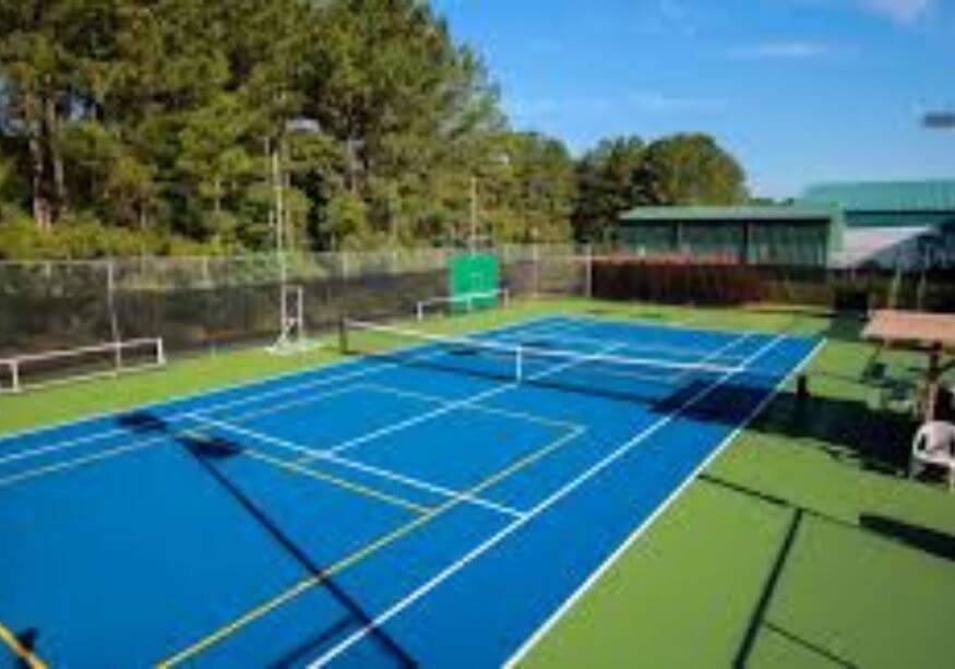 pickleball court layed over tennis court