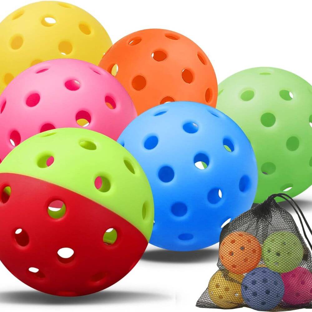 multi colored pickleball balls in a bag