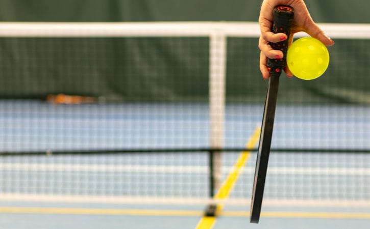 pickleball net, paddle and ball